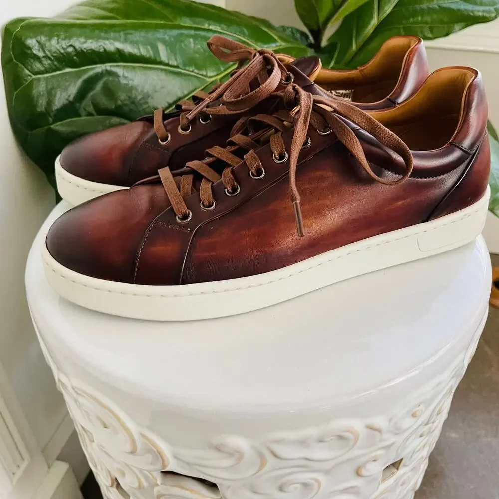 Magnanni Elonso Low Top Sneaker 8.5 Tobacco Leather Lace Up Fashion Mens Casual